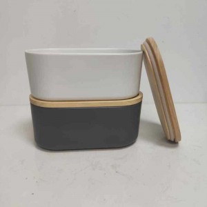 Groothandel lang met houten deksel keramische steengoed opslag canister jar