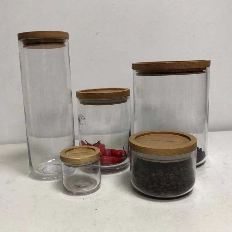 Clear Glass Food Storage CANNER JAR-collectie met luchtdicht houten deksel