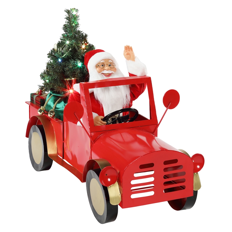 160 cm Muzikale geanimeerde Santa Claus zittend op vrachtwagen kerst ornamenten collectie vakantie decoratie beeldje AC-adapter