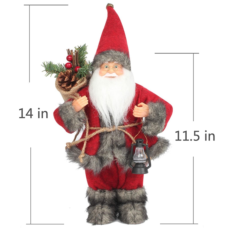 14 inch staande rode santa claus ornament decoratie beeldje met olielamp en dennenappel in tas Kerst vakantie festival