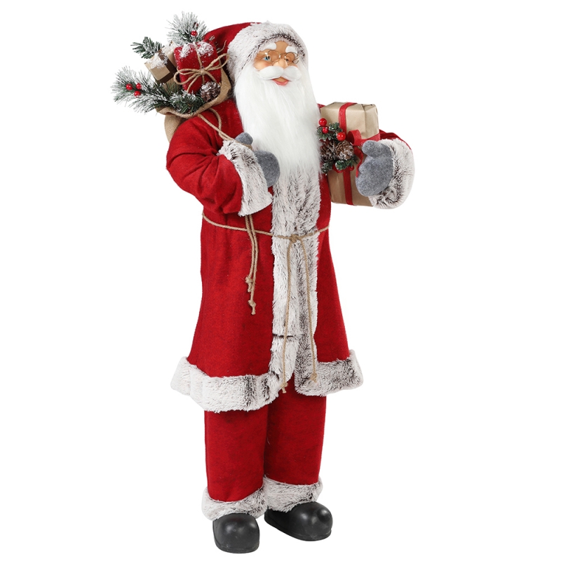 30 ~ 110 cm Kerst staande Santa Claus met Gift Bag Ornament Decoratie Festival Vakantie Beeldje Collectie Traditionele Kerstmis