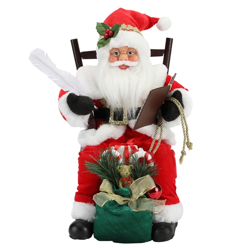 45 cm Santa Claus zittend op stoel schrijven en lezen boek decoratie beeldje collectie stof vakantie festival Custom item