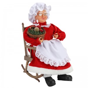 45cm Geanimeerde Santa Vrouwen Zittend Op Stoel Elektrische Muziek Moving Christmas Decoration Figurine Doll Fabric Holiday Festival