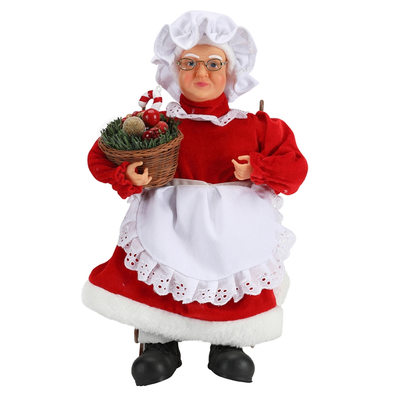 45cm Geanimeerde Santa Vrouwen Zittend Op Stoel Elektrische Muziek Moving Christmas Decoration Figurine Doll Fabric Holiday Festival