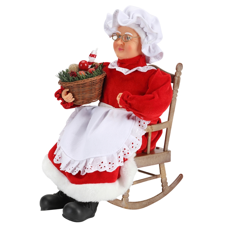 45cm Geanimeerde Santa Vrouwen Zittend Op Stoel Elektrische Muziek Moving Christmas Decoration Figurine Doll Fabric Holiday Festival