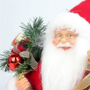 14 inch Standing Red Christmas Santa Claus Beeldje met Gift Box Pine Naald Plastic Traditionele Ornament Vakantiedecoratie