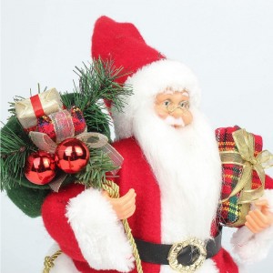14 inch Standing Red Christmas Santa Claus Beeldje met Gift Box Pine Naald Plastic Traditionele Ornament Vakantiedecoratie