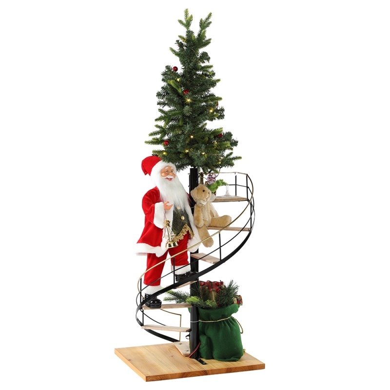 60cm Kersttrap Trap Santa Claus met verlichting Muzikale Ornament Decoratie Festival Vakantie Figurine Collectie Traditioneel