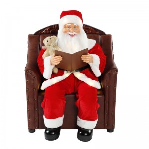 80 cm Sofa Santa Claus met verlichting Muzikale Ornament Kerstdecoratie vakantie Figurine Collection Traditionele Kerstmis