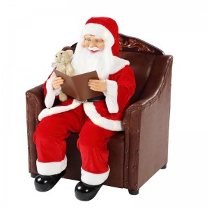 80 cm Sofa Santa Claus met verlichting Muzikale Ornament Kerstdecoratie vakantie Figurine Collection Traditionele Kerstmis