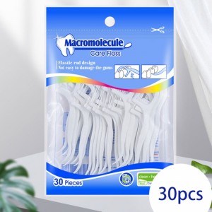 30 Picks Hoge Kwaliteit Macromolecuul Polyethyleen Fiber Stock Wholesale OEM Private Label Bag Dental Floss Pick
