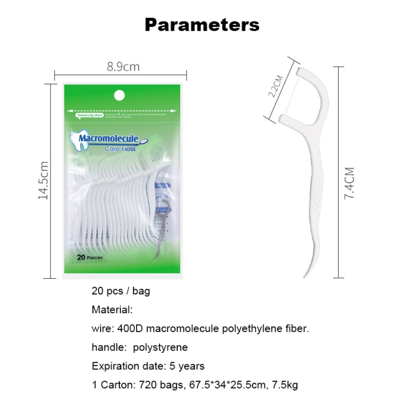 Privé label Hoge kwaliteit 20 stks tas verpakking tandheelkundige floss tandenstokers groothandel goedkope tandzijde