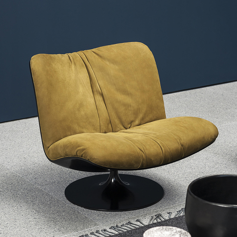 Italiaanse Minimalistische Luxe Designer Fiberglass Moderne Lederen Lounge Swivel Accent Stoel voor Woonkamer