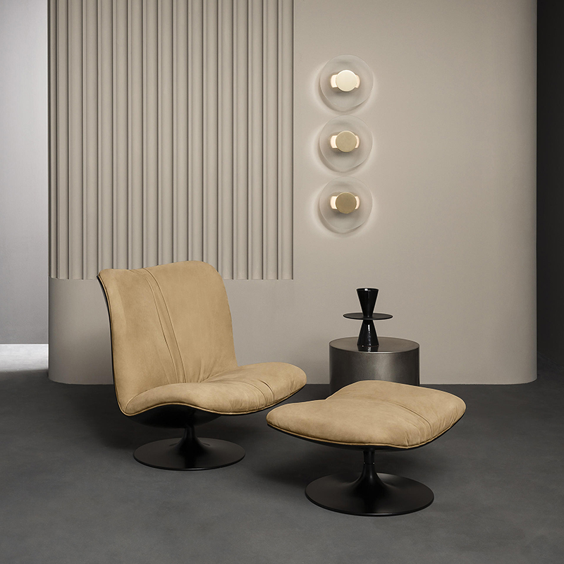 Italiaanse Minimalistische Luxe Designer Fiberglass Moderne Lederen Lounge Swivel Accent Stoel voor Woonkamer