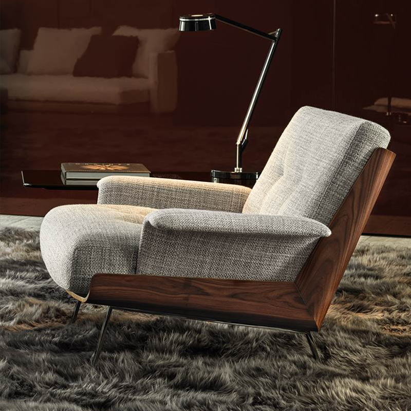 Italiaanse stijl Hotel Lobby Houten moderne luxe lederen lounge stoel voor woonkamermeubilair