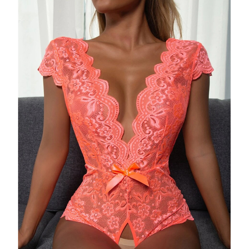 Dropshipping Diepe V Slunge Eule-Piece Lingerie Kant Transparante Nachtkleding Bodysuit Sexy Lingeries Dames Materiaal Spandex/Katoen · Decoration Lace