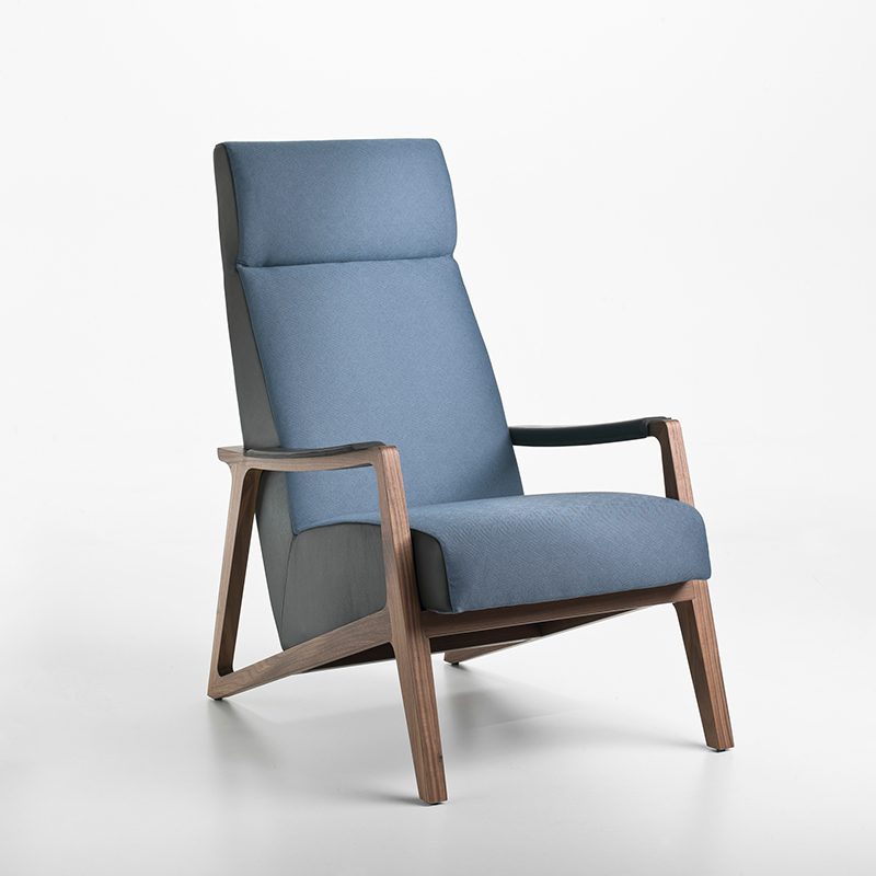 Comfort ontspannen Single Rugleuning Mid Century High Terug in Walnut Massief Houten Frame Lederen Accent Lounge Chair