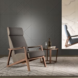 Comfort ontspannen Single Rugleuning Mid Century High Terug in Walnut Massief Houten Frame Lederen Accent Lounge Chair