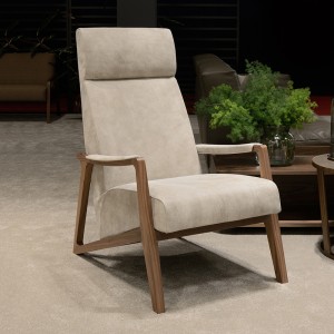 Comfort ontspannen Single Rugleuning Mid Century High Terug in Walnut Massief Houten Frame Lederen Accent Lounge Chair