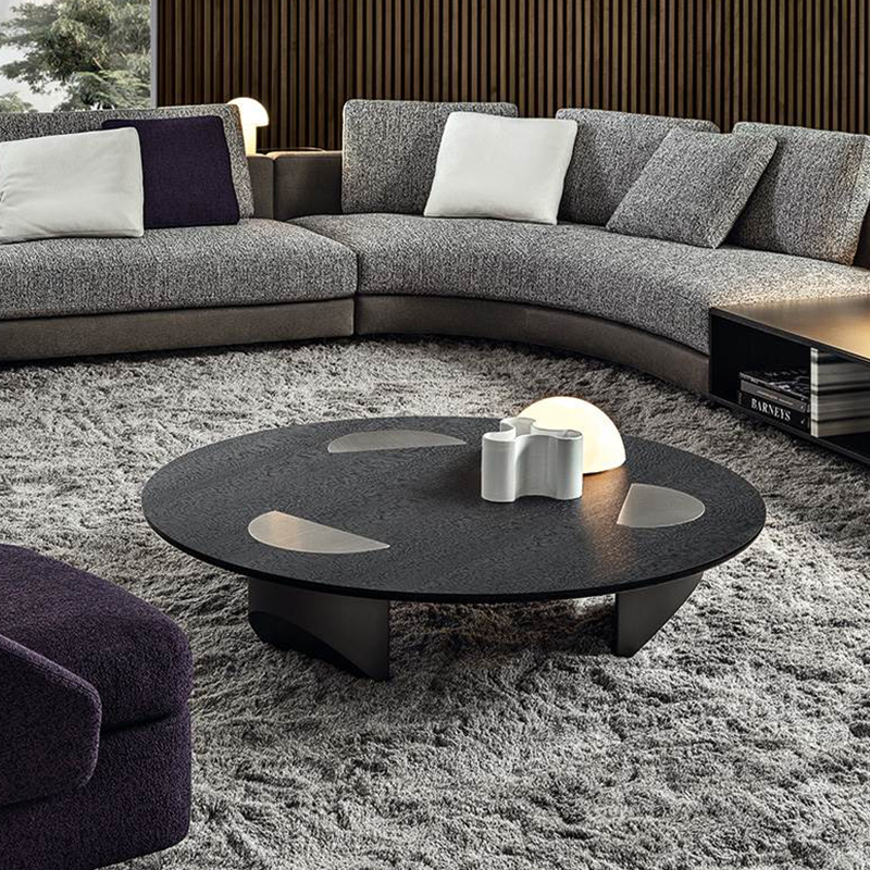 Italiaans ontwerp roestvrij stalen been Grote luxe zwart glas ronde koffietafel modern voor woonkamer meubels