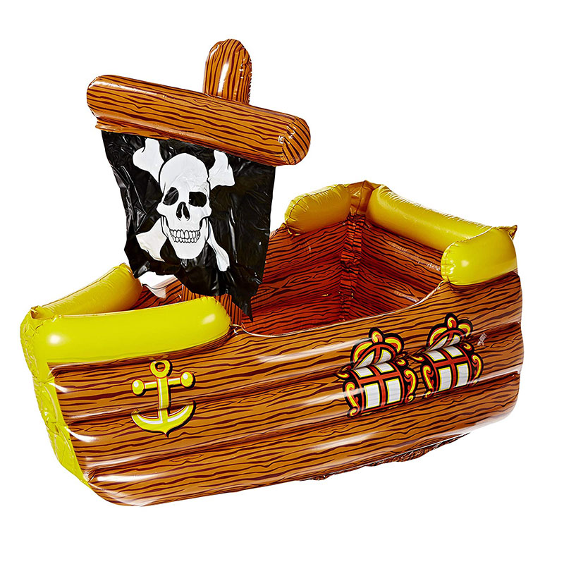 Opblaasbare PVC Bruin en Geel Piraatschip met Crossbone-vlag, Decoratieve Partij Drink Cooler Toy