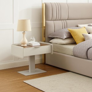 Modern Italiaans bruinnachtkastje koolstofstaal Leer Leer Big Bevet Tafels HOUTEN