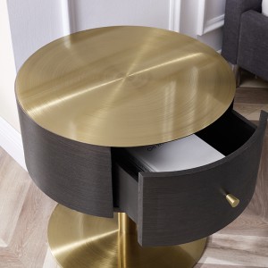 eiken kleur goud metaal roestvrijstalennachtkastje moderne luxe rondenachtkastje tafel
