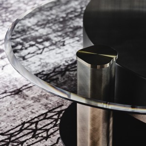 Italiaans ontwerp Moderne roterende glazen zijde Tabel Goud metalen roestvrijstalen luxe ronde salontafel set