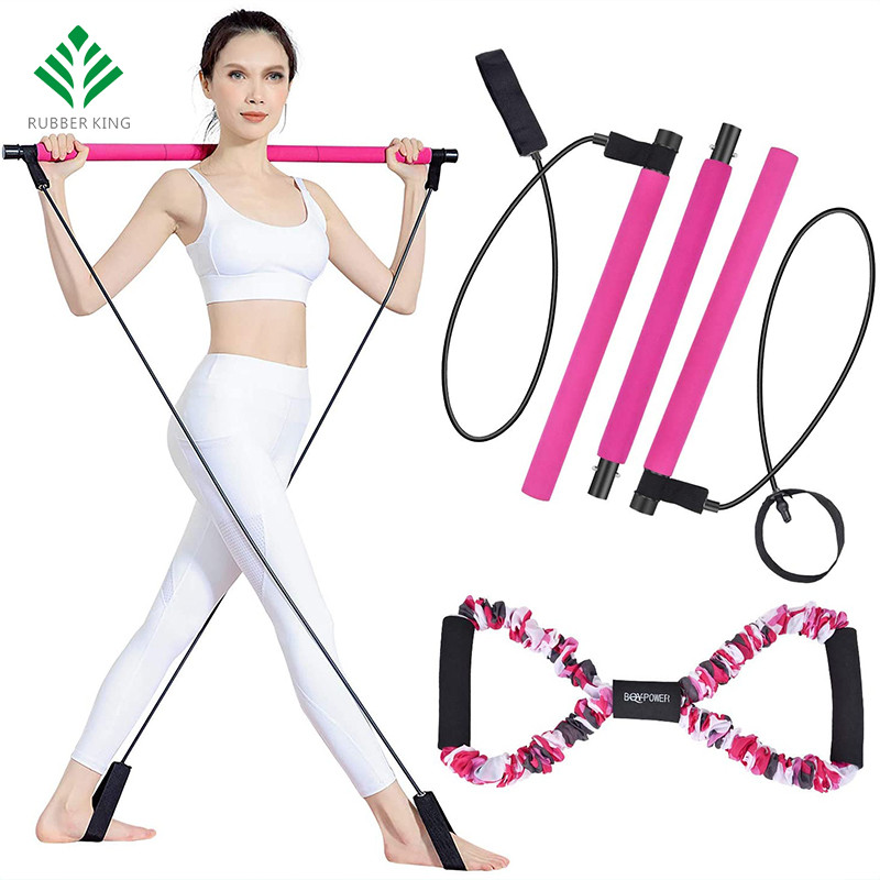 Pilates Bar Set, draagbare yoga -oefening pilatus stick met weerstandsband voetlus, fitnessapparatuur