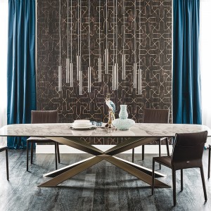 Italiaanse ontwerpen metalen benen Lange moderne rechthoekige sinterse stenen eettafel 10 zitt