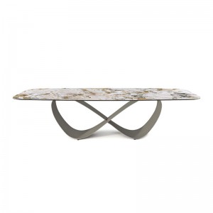 Italiaans high -end aangepaste roestvrij staal Moderne lange luxe rechthoekige rechthoekige zwart sintered stenen eettafel 12 zitt