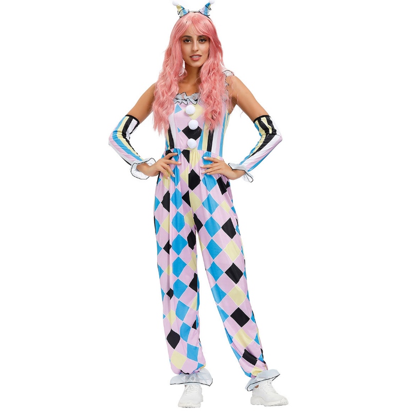 Carnaval clown kostuums circus jumpsuit handschoenen 3 -delige set