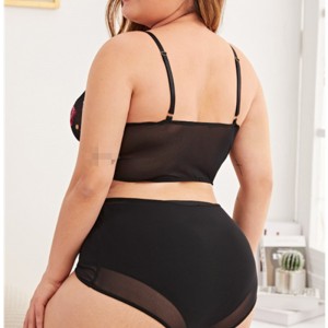 Groothandel sexy bedrukte zwarte lingerie set