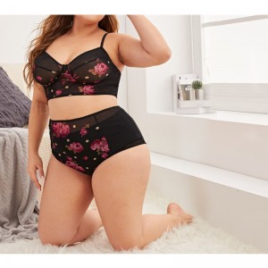 Groothandel sexy bedrukte zwarte lingerie set
