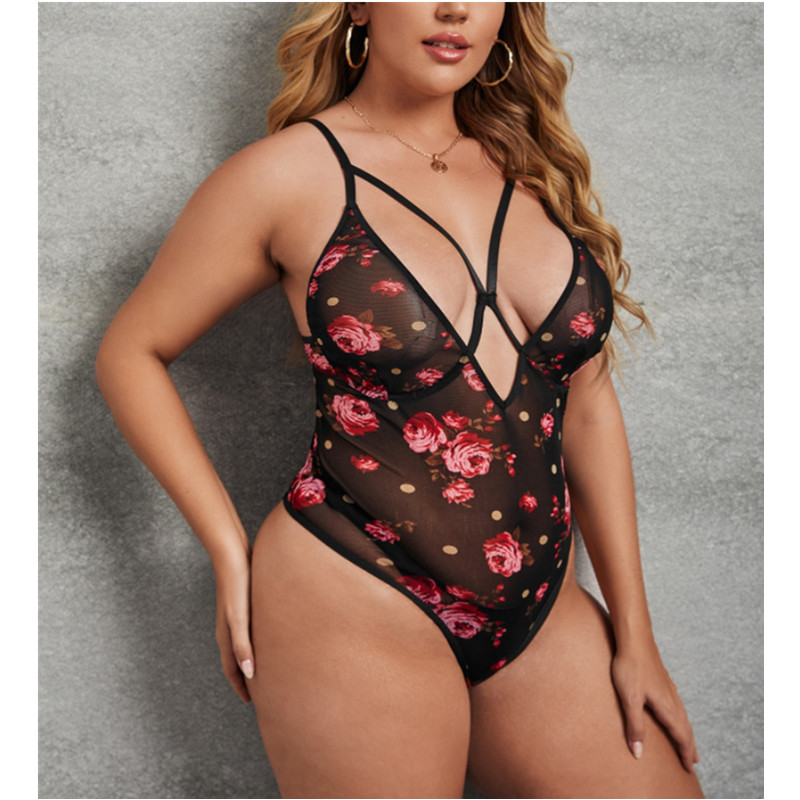 Zwart bedrukt een stuk sexy lingerie, fabrieksgroepverkoop