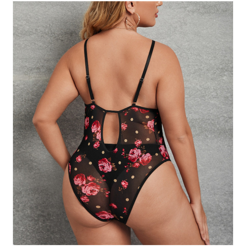 Zwart bedrukt een stuk sexy lingerie, fabrieksgroepverkoop