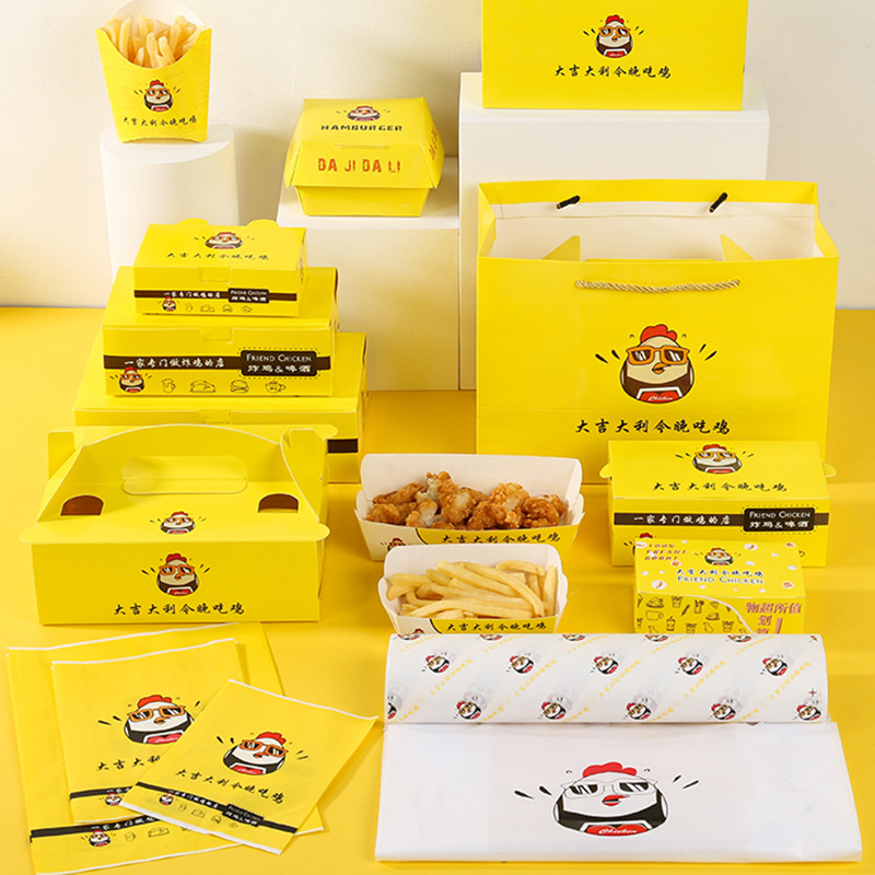 Aangepaste eten Kraft Paper Lunch Box Fried Chicken Burger Packaging Box Fries Box Pizza Octopus Balls Packaging Box