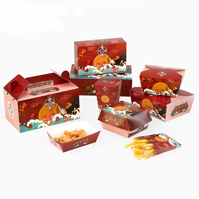 Aangepaste eten Kraft Paper Lunch Box Fried Chicken Burger Packaging Box Fries Box Pizza Octopus Balls Packaging Box