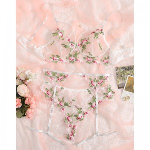 Mesh floral borduurharnas kousenband lingerie set