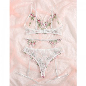 Mesh floral borduurharnas kousenband lingerie set