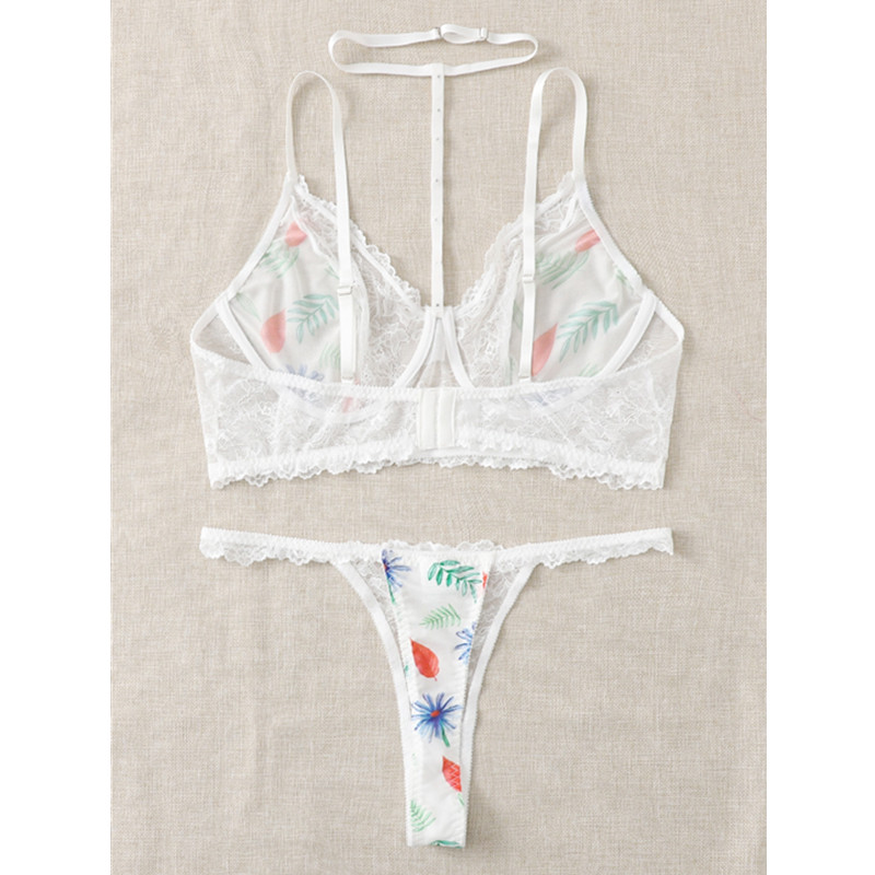 Bloemprint Lace Harness Lingerie Set met string