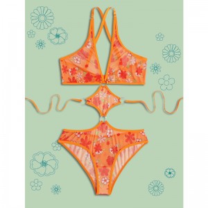 Bloemenprint teddy bodysuit sexy bandage lingerie set