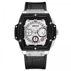 Baogela Brand Fashion Mens Sports Waterdichte kalenderpolhorloge vierkant multifunctionele siliconen band heren Watch 1703 Rose Black