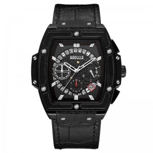 Baogela Brand Fashion Mens Sports Waterdichte kalenderpolhorloge vierkant multifunctionele siliconen band heren Watch 1703 Rose Black