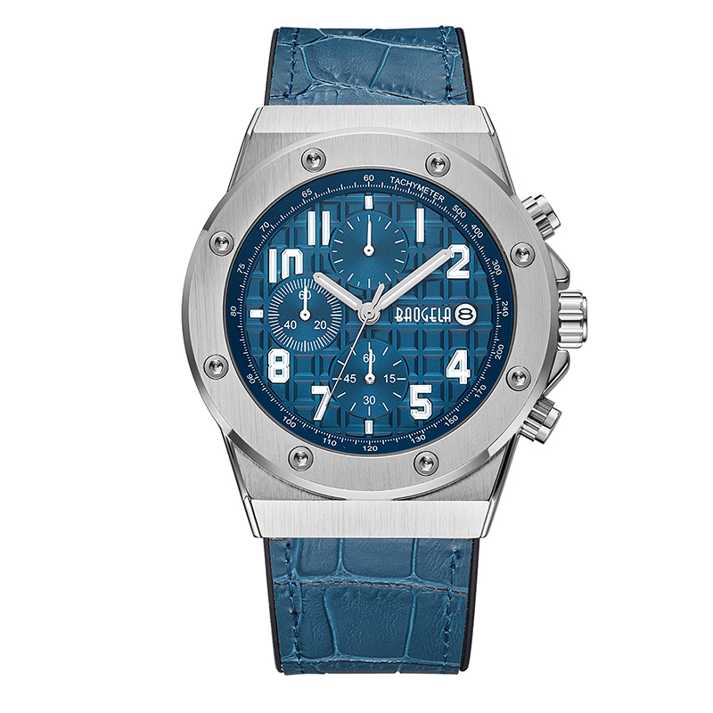 Baogela Men \\ 's Chronograph Quartz horloges 2022 Nieuwe waterdichte sport casual pols horloge man lederen band klok 1805 blauw