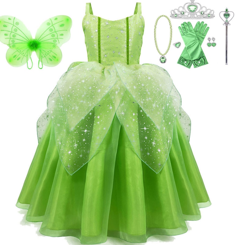 Girl Flower Fairy Tinker Bell verkleed Kids Princess Girl Cosplay met vleugels Halloween kostuum feestjurk