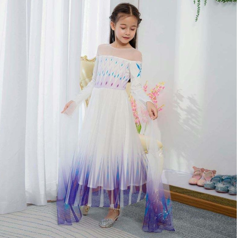 Baigenieuwe ontwerpmeisjes Anna witte jurk cosplay feest verkleed prinses Elsa Movie Kinderkleding