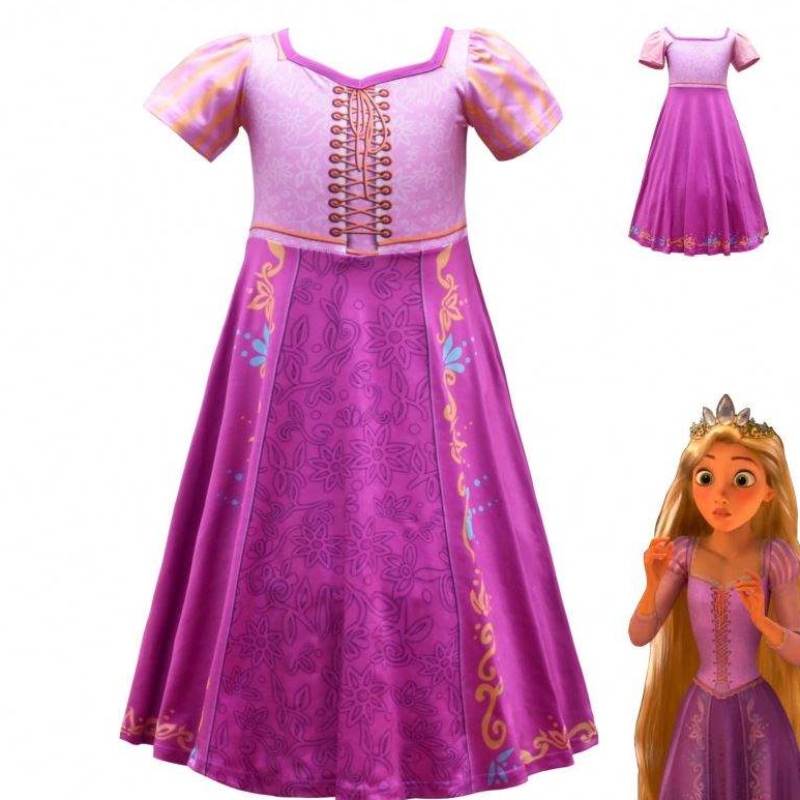 Nieuwe stijl Rapunzel Girls Long Jurk Cosplay Cosplay Costume Ice Princess Cartoon Rok voor feest 3753