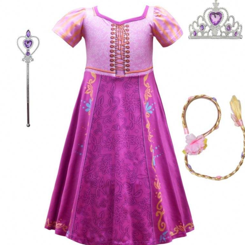 Nieuwe stijl Rapunzel Girls Long Jurk Cosplay Cosplay Costume Ice Princess Cartoon Rok voor feest 3753