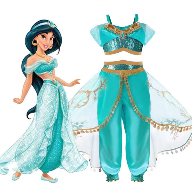 Meisjes jurk kinderen halloween kostuum cosplay kleding lil girls prinses jasmine feestjurk